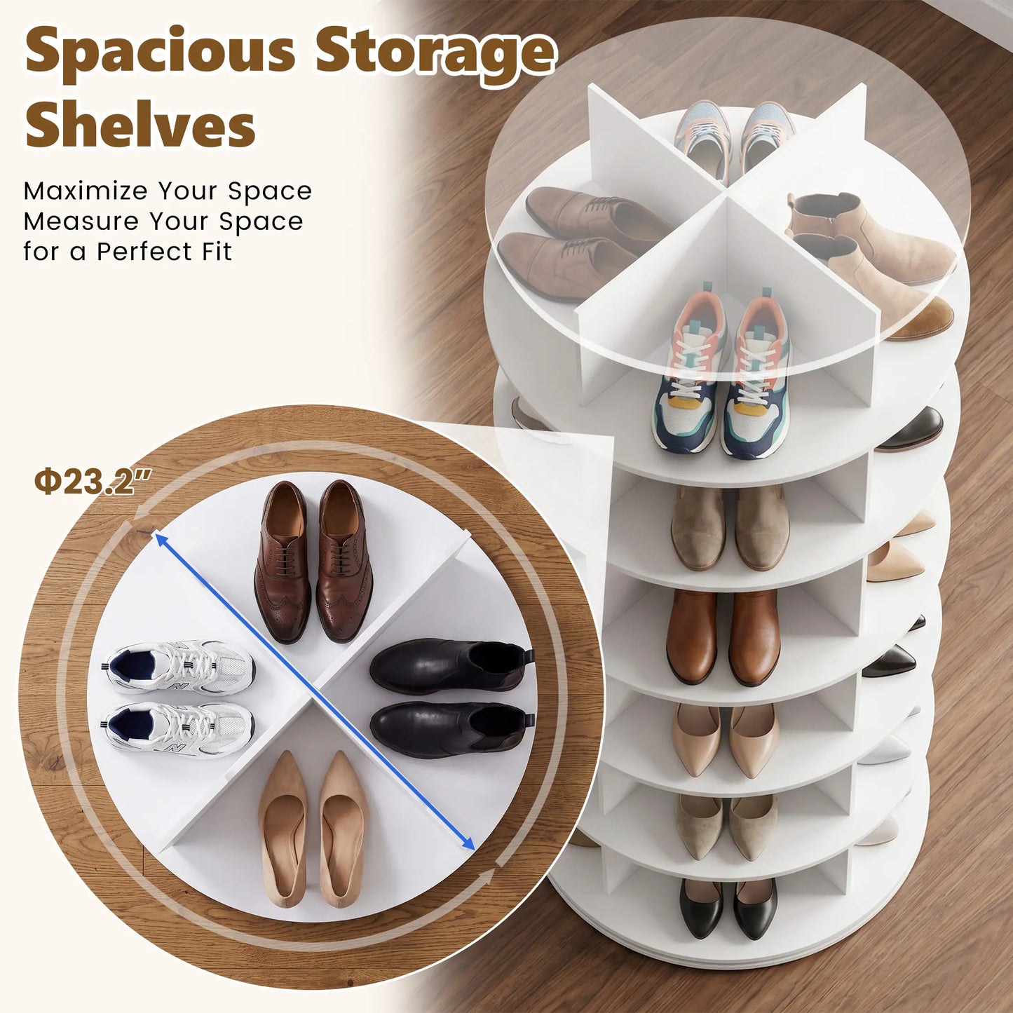 【Deals for You Days】Rotating Shoe Rack Tower, Spinning Shoe Display Lazy Susan, Revolving 360 Shoe Rack Storage round Carousel, Vertical Handbag Rotate Shoes Closet Organization