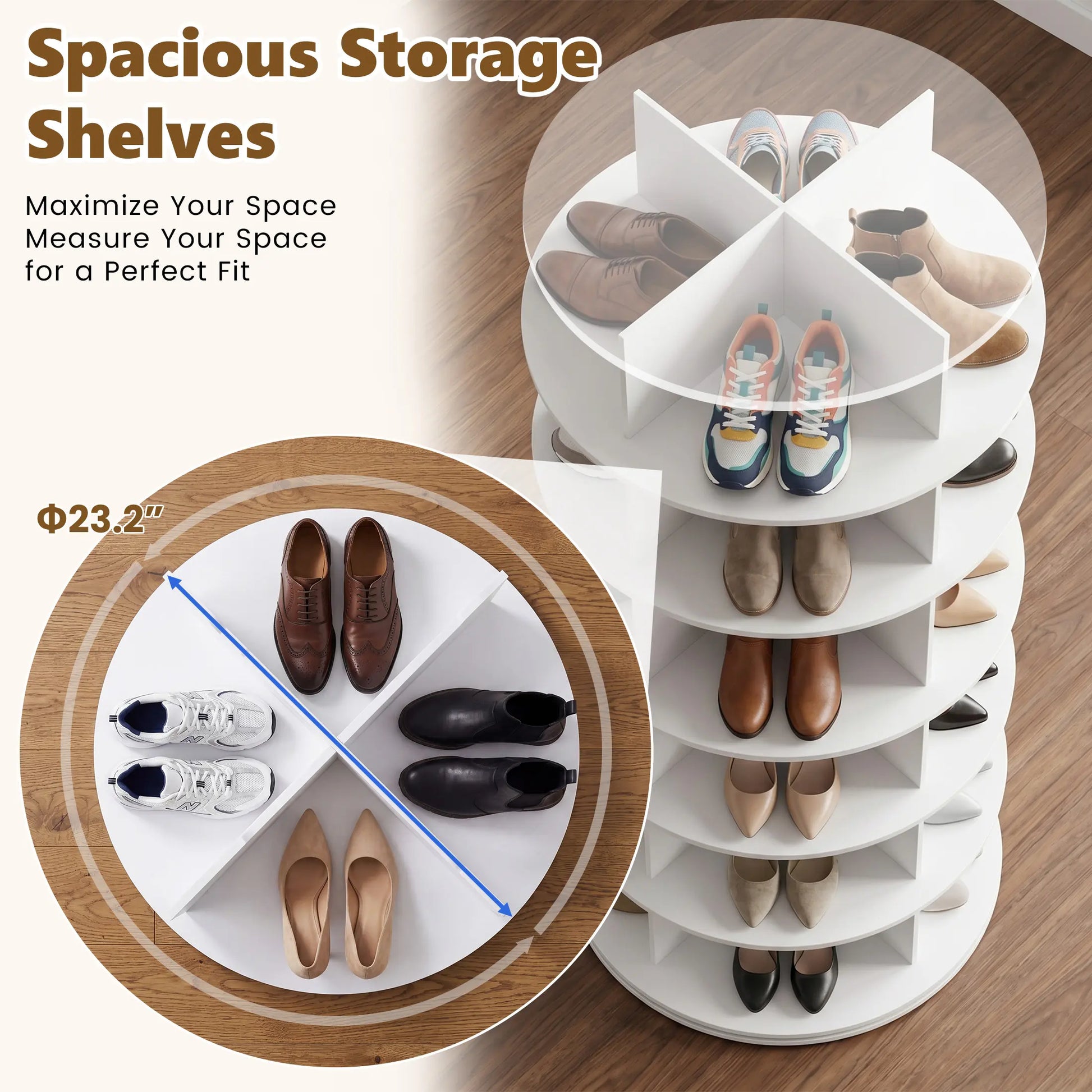 【Deals for You Days】Rotating Shoe Rack Tower, Spinning Shoe Display Lazy Susan, Revolving 360 Shoe Rack Storage round Carousel, Vertical Handbag Rotate Shoes Closet Organization