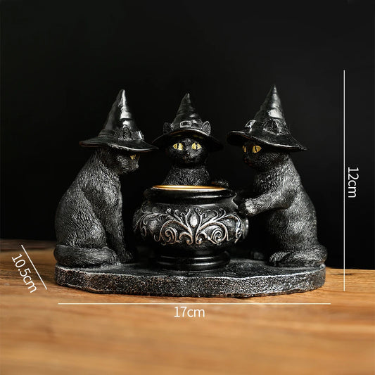 1 PC Halloween Decoration Witch Cat Candle Holder Resin Decoration Resin Crafts Holiday Decoration Home Decoration