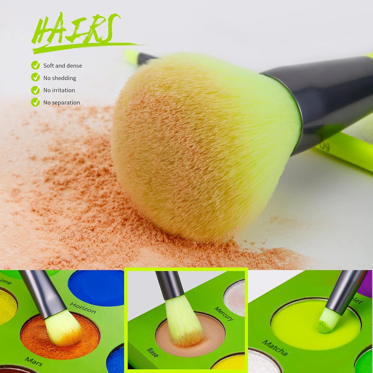 Makeup Brushes 10Pcs Makeup Brush Set Premium Synthetic Powder Kabuki Foundation Contour Blush Concealer Eye Shadow Blending Liner Make up Brush Kit - Neon Green