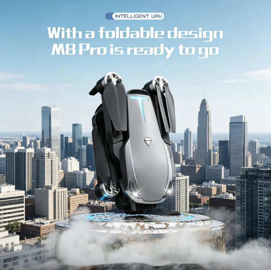 2026 Foldable Aerial Drone M8 Pro with 4K UHD EIS Anti-Shake Camera, GPS Precise Positioning System, 5G Wifi FPV Real-Time Transmission, Intelligent Obstacle Avoidance, Auto Return, 360° Stunt Roll, 2 Batteries for Adults Beginners Aerial Photography