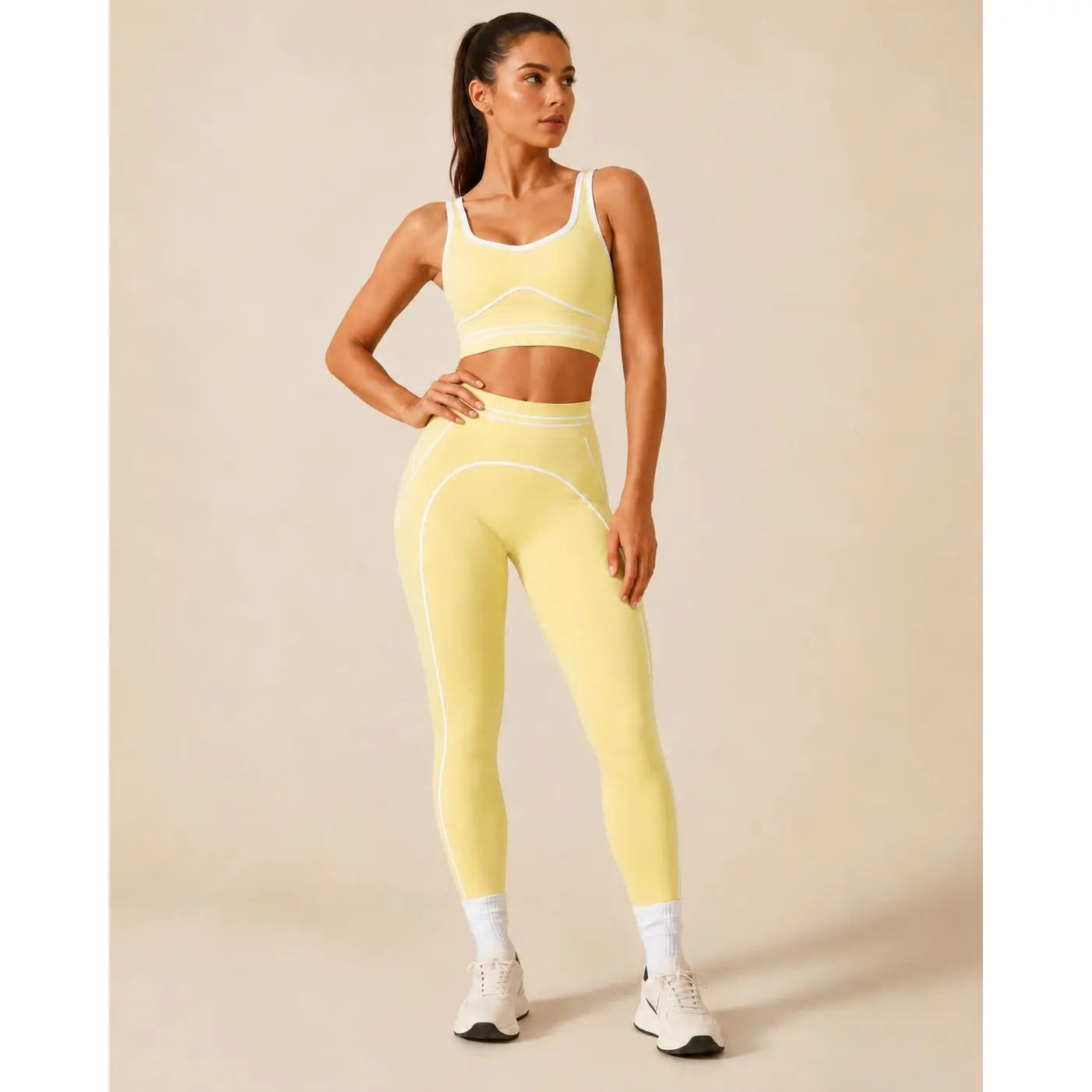 Women'S High-Waisted Athletic Yoga Pants Set - Fitness Outfits, Modern Sportswear, Butt-Lifting Tight-Fitting Gym Training, Outdoor Tennis Clothes