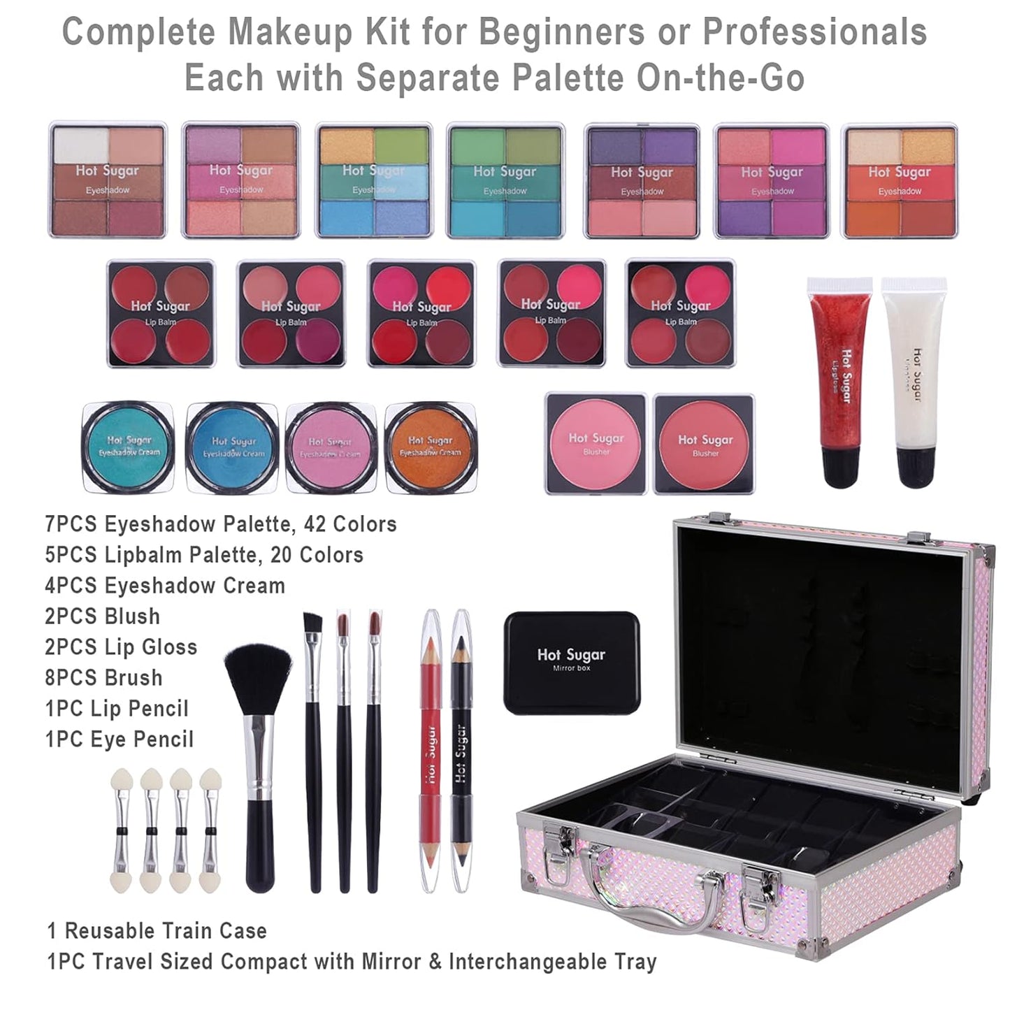Makeup Kit for Girls and Women - Full Starter Cosmetics Set with Eye Shadow Palette, Blush, Lip Gloss, Lip & Eye Pencil and Mirror