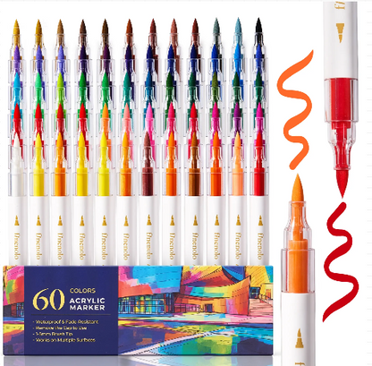 FINENOLO Dual Tip Acrylic Paint Marker Set (24/36/60 Pack) with Portable Stackable Storage Box - Premium Pens for Rock Painting, Fabric, Ceramic, Wood, Canvas, and DIY Craft Projects