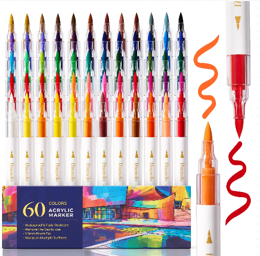 FINENOLO Dual Tip Acrylic Paint Marker Set (24/36/60 Pack) with Portable Stackable Storage Box - Premium Pens for Rock Painting, Fabric, Ceramic, Wood, Canvas, and DIY Craft Projects