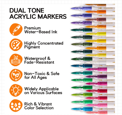 FINENOLO Dual Tip Acrylic Paint Marker Set (24/36/60 Pack) with Portable Stackable Storage Box - Premium Pens for Rock Painting, Fabric, Ceramic, Wood, Canvas, and DIY Craft Projects