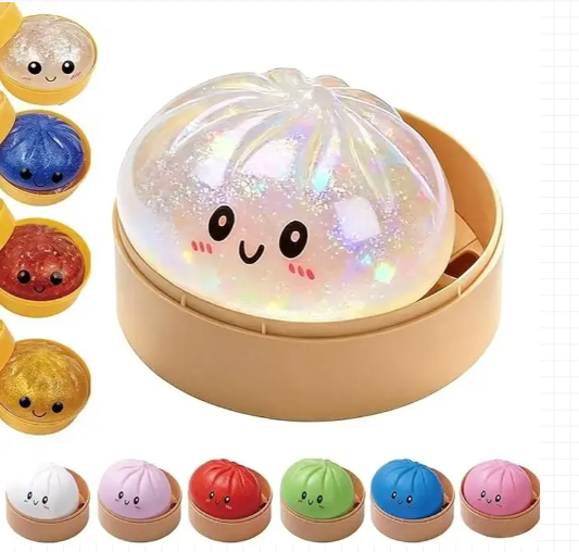 Glitter Dumpling Squishy with Box - 1 Piece Soft Sensory Fidget Toy for Stress Relief and Decompression